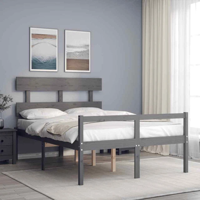Estructura de cama con cabecero madera maciza gris 120x200 cm vidaXL