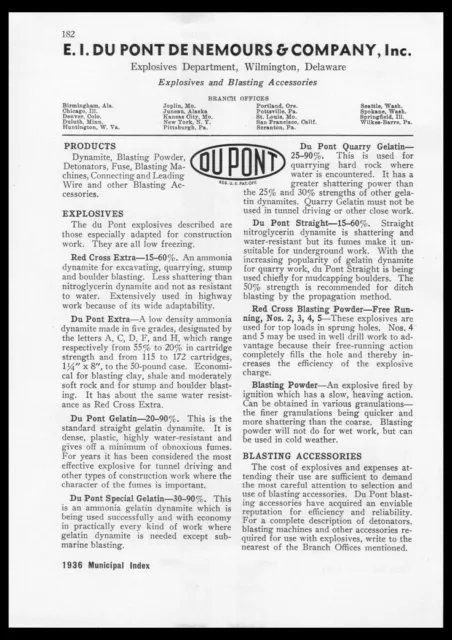 1936 DuPont Explosives Dynamite Blasting Wilmington DE Vintage trade print ad