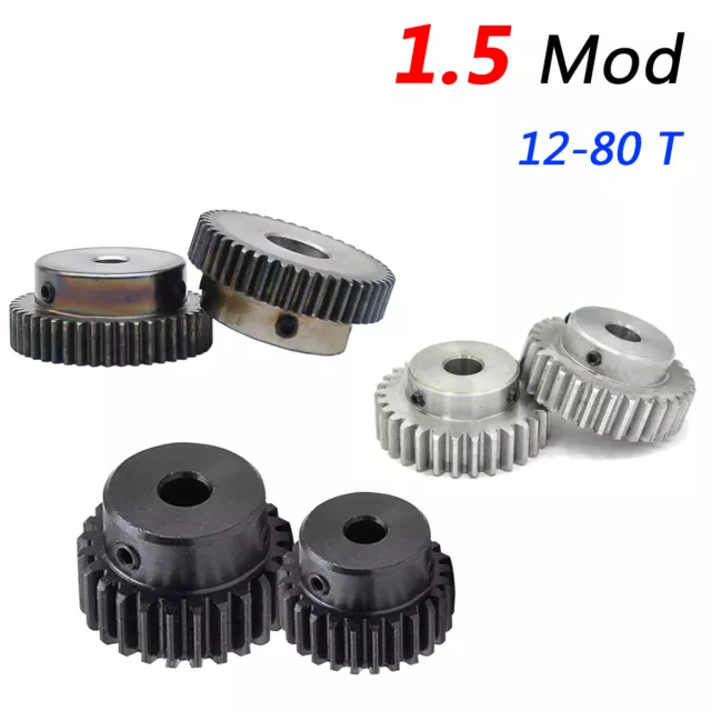 1.5 Mod Spur Gear with Step, 12 to 80 Teeth, Bore 5-25 mm Pinion Gear Motor Gear