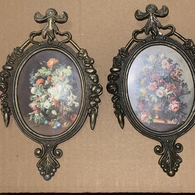 Vintage 1960s Lot of 2 Italian Brass Miniature Ornate Picture Frames / Gothic