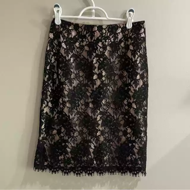 New With Tags Banana Republic Black Lace Pink Satin Pencil Skirt Size 2 Petite