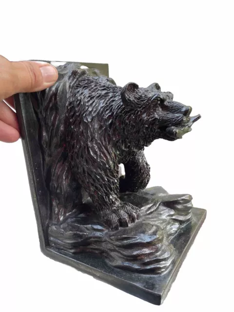 Bear Bookends Black Forest Style Salmon Fish Hunting Lodge Pair