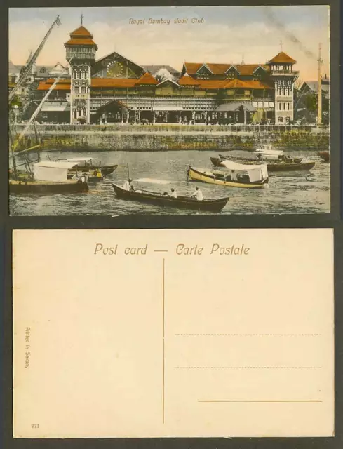 India Old Hand Tinted Postcard Royal Bombay Yacht Club, Boats Yachts Harbour 771