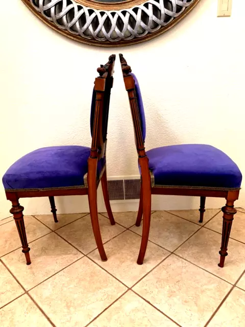Pair 19c Antique Carved Mahogany Velvet Dutch Side Chairs Hollandia Pander & Zon 2