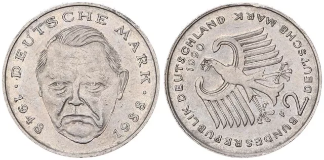 BRD 2 DM aus der Sammlung Graichen 1990 F Ludwig Erhard J.445 Fehlprägung 105237