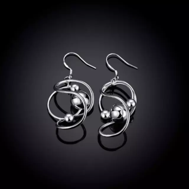 Womens 925 Sterling Silver Bead Ball Twist Spiral Drop Dangle Hook Earrings #E84