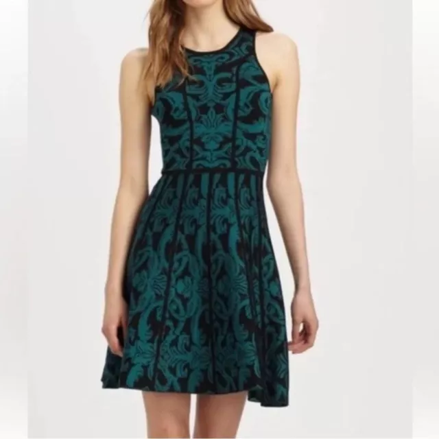 Parker Kiley Knit Fit & Flare Dress Print Everglade Black Sleeveless Size Medium