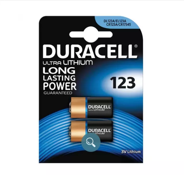Duracell DL123 CR123 123A Lithium Batteries x 2 *Alarms, Cameras, Photo Use*