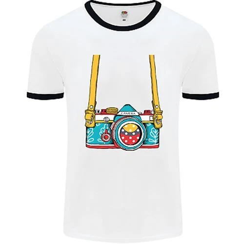 Photography Camera Around Neck Mens White Ringer T-Shirt