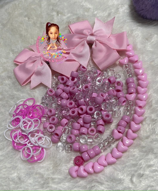 Children Pink Hair Beads Braids Accessories Acrylic Beads Pony Beads Hair Bows