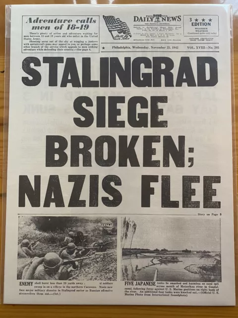 Vintage Newspaper Headline~World War 2 Stalingard Siege Army Flee Wwii 1942