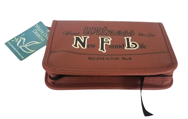NFL New Found Life Bible Cover Textured  Faux Leather Football Brown New W/Tag