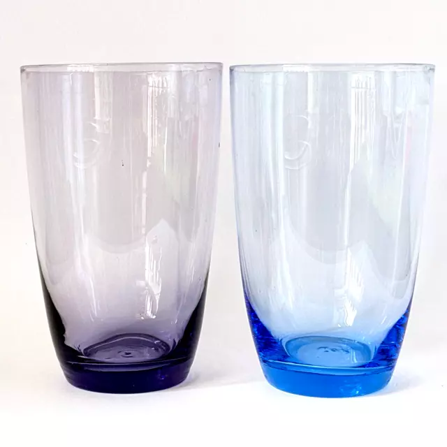 VINTAGE COLOURED GLASSWARE PURPLE & BLUE GLASS TUMBLERS 10.5cm tall