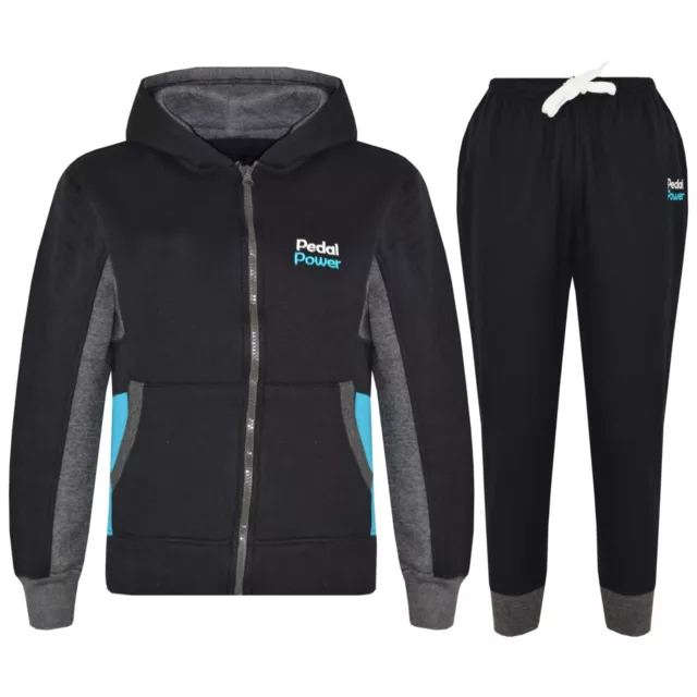 Bambine Tuta Nero Designer Pedale Potenza Top con Zip Fondo Jogging Abiti