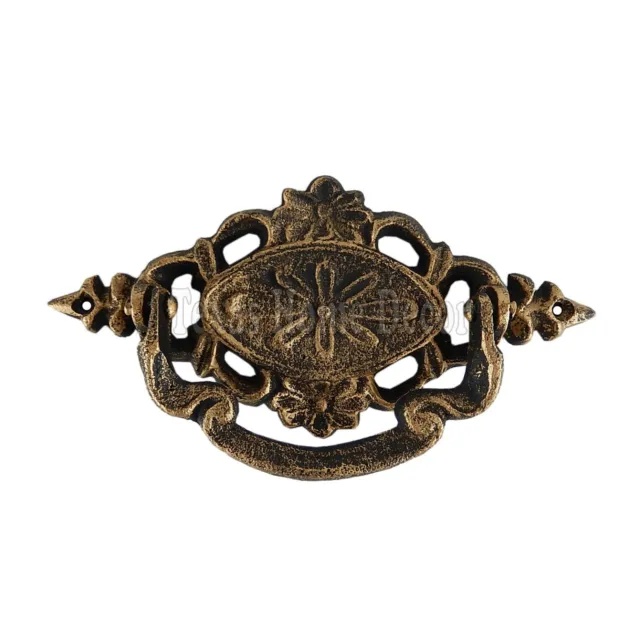Large Bail Drawer Pull Handle Cast Iron Floral Antique Style Rustic Gold Finish