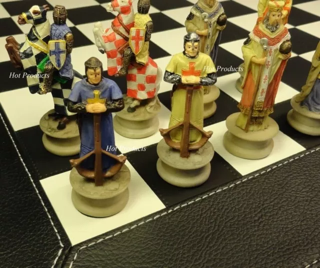 Medieval Times Crusades King Richard Knight Chess Set Black Faux Leather Board