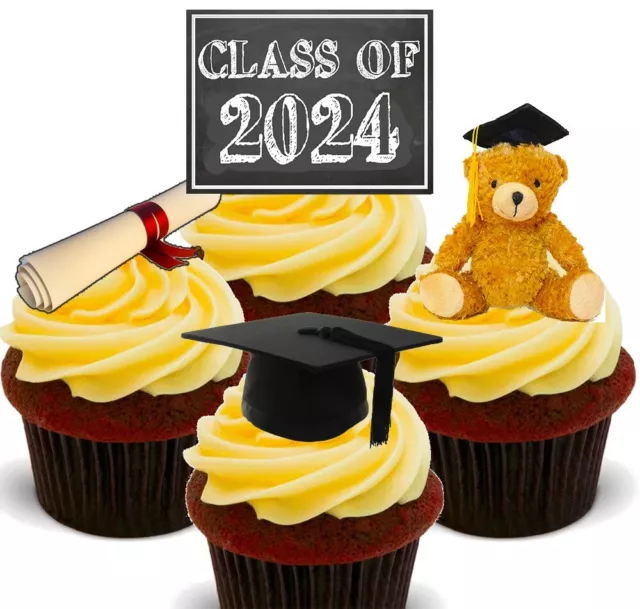 CLASS OF 2024 Edible Cupcake Toppers, Standup Fairy Cake Decorations
