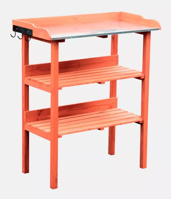 Potting Table Bench, 3 Tier Wooden Garden Workstation Storage Shelves Plants
