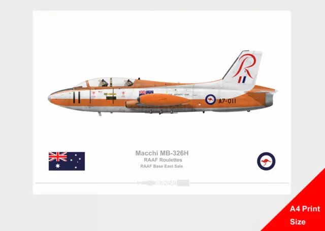 Warhead Illustrated RAAF Roulettes Macchi MB-326 #11 A4 Aircraft Print