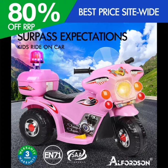 ALFORDSON Kids Ride On Car Police Motorcycle 6V Electric Toy 25W Motor MP3 Pink