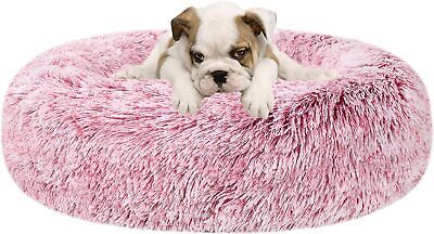 Poohoo Calming Faux Fur Donut Cuddler Pet Bed Round 23" Med Gradient Pink