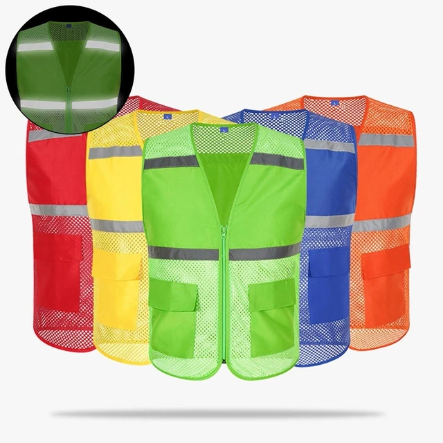 Mens Multi-Pocket  Mesh Vest Jacket Visibility Waistcoat Safety Work-Reflective