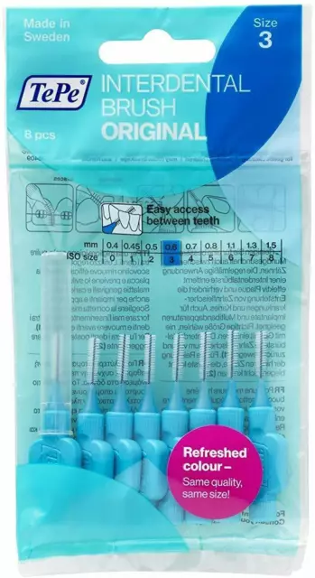 TePe Interdental Brushes | Original | 1 Pack of 8 Brushes - Chose Color & Size