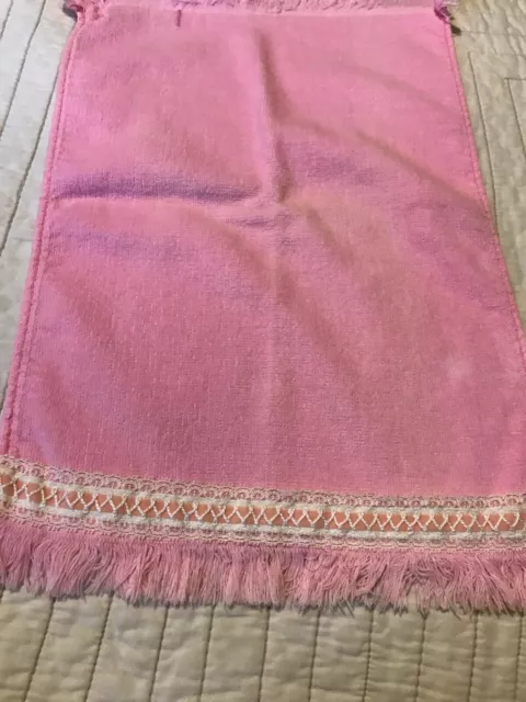 Vintage Martex Lady Pepperell Pink Hand Towel Tea Towel Fringe Bathroom Linens