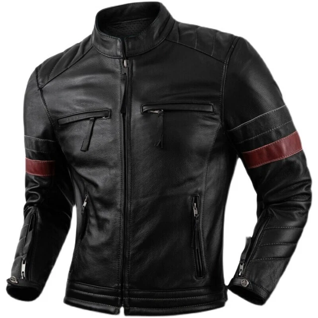 Nuova giacca uomo inverno autunno pelle bovina slim fit cappotto moto motobiker