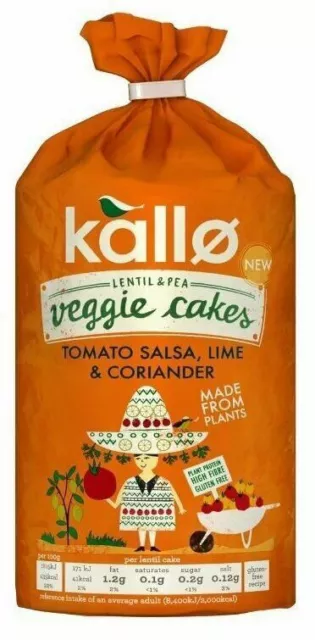5x122g KALLO Tomato Salsa Lime Coriander Lentil Pea Veggie Cakes Snacks Packs