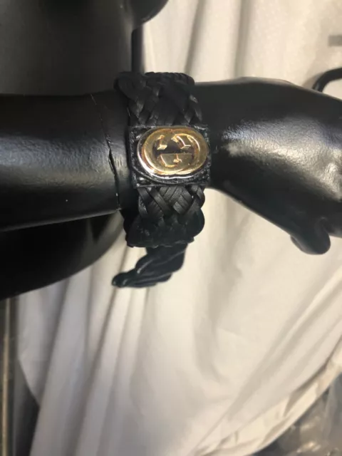 Gucci bracelet Black Braided Leather ZUMI Buckle 8.5" wrap bracelet 2