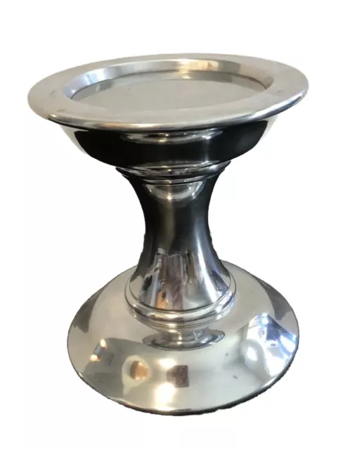 Pottery Barn Silver Tone Pillar Candle Holder Candlestick Turned Aluminum 5"