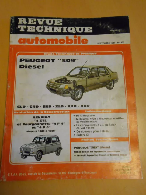 RTA revue technique n° 483 PEUGEOT 309 GLD GRD SRD XLD XRD XAD