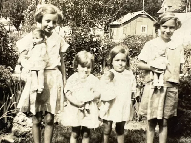 VH Photograph Group Of Girls Holding Toy Dolls Portrait 1930-40s