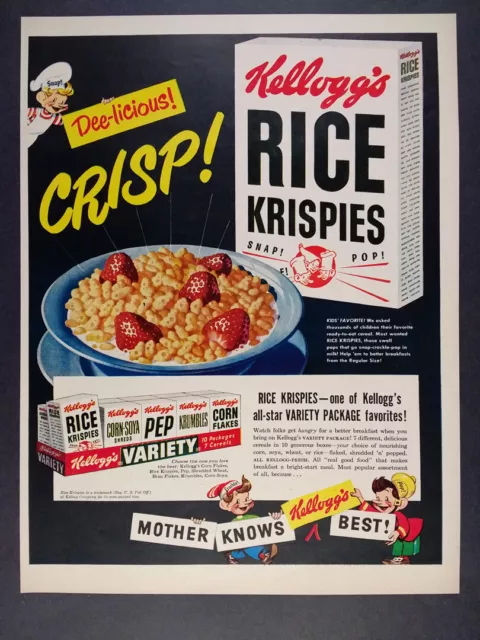 1949 KELLOGG'S RICE Krispies Cereal snap crackle & pop art vintage ...