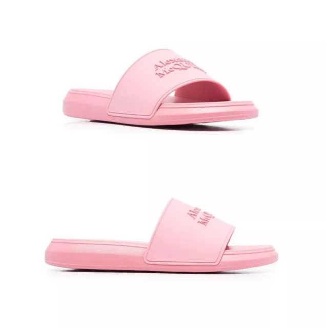 Alexander McQueen Women's Raised Logo Slide Sandal Pastel Pink MSRP $290