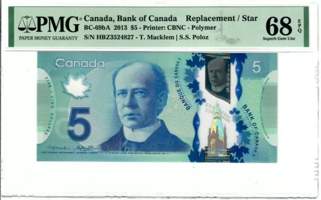 SPECIAL ⭐️🌟⭐️ SINGLE NOTE REPLACEMENT Canada $5 PMG Superb GEM UNC 68 EPQ Star