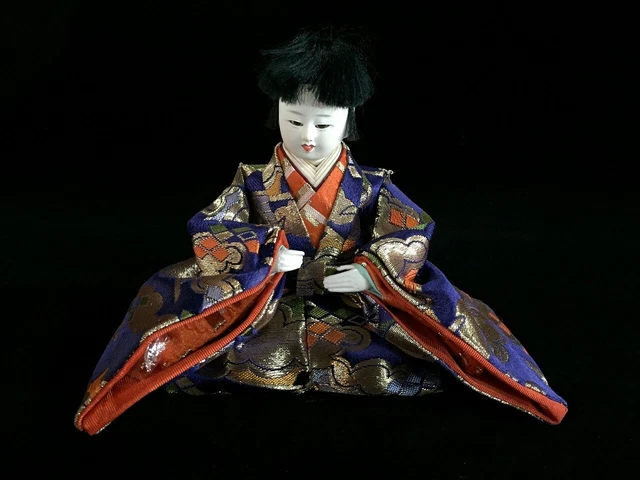 J0685 Japanese Vintage HINA Doll Statue Kimono Black Hair Boy OKIMONO Interior