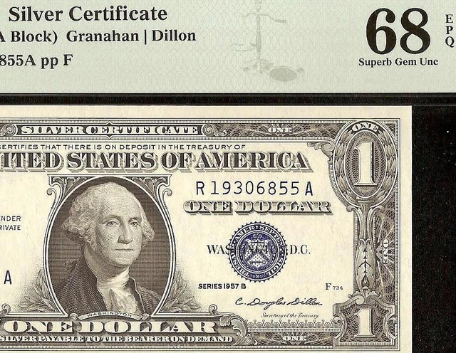 Superb Gem 1957B $1 Dollar Bill Silver Certificate Blue Seal Note Pmg 68 Epq