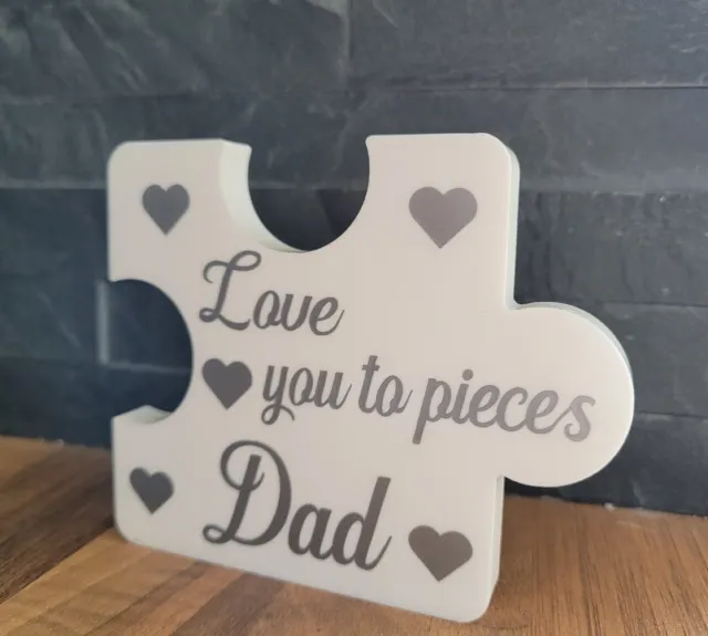 Fathers Day Gift Personalised Free Standing Jigsaw Puzzle Piece White Acrylic