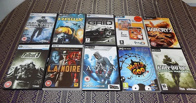 PC DVD/CD ROM job lot 10 games Call of Duty, Assassins Creed & more all vgc