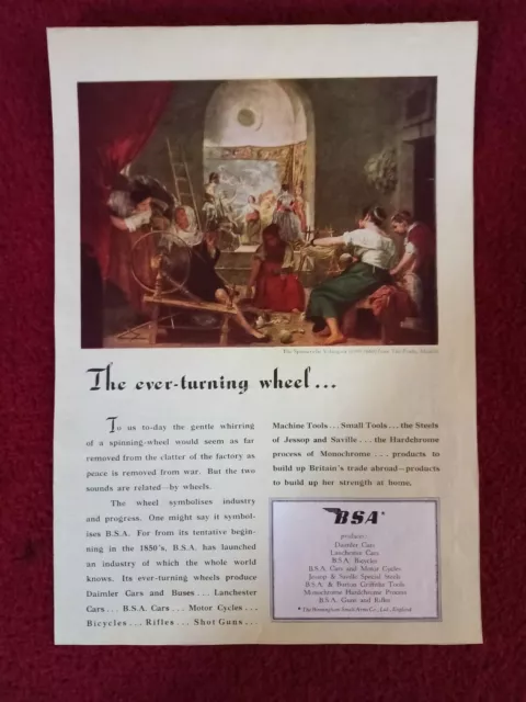 BSA 'The Ever Turning Wheel'~Original Colour Advert ~1941- (13" x 9" )