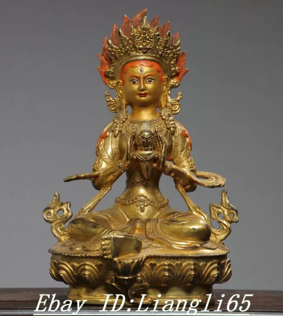 8.6"Old China Dynasty Bronze Gild Painting Vajradhara Bodhisattva Buddha Statue