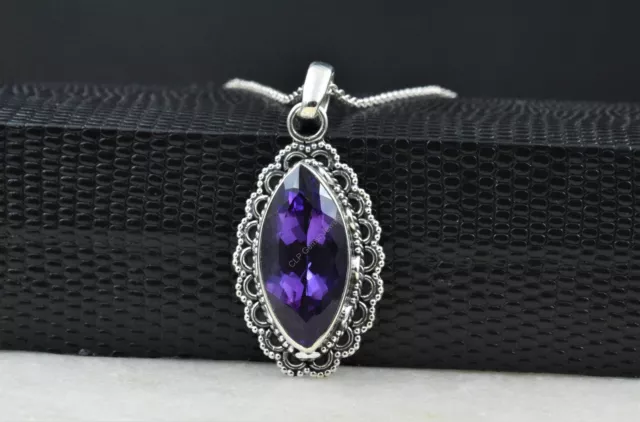 Birthday Gift For Her Natural Amethyst Gemstone Pendant 925 Sterling Silver