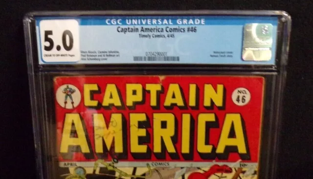 Captain America #46 Timely Comics Golden Age Cgc Graded 5.0 Holocaust Nazi Cover 2