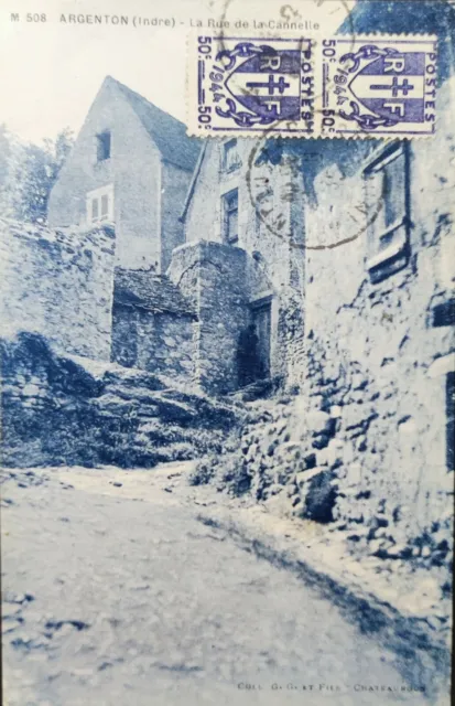 CPA 36 Argenton rue de la Cannelle. 1944 Lorraine Cross Stamp