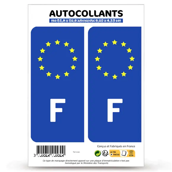 2 Stickers autocollant plaque immatriculation : F France Identifiant Européen