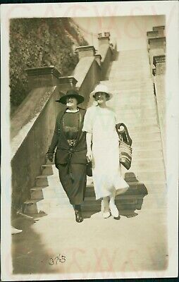 1920s Mary Hopking & Daughter Eileen Greer Down Steps to Beach Ireland