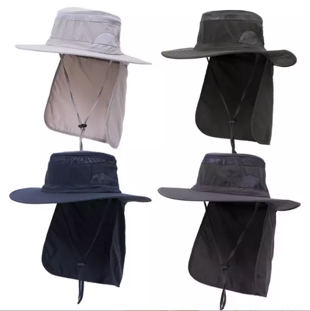 50+UPF Bucket Boonie Hat Neck Cover Flap Sun Wide Brim Fishing Solid Outdoor Cap
