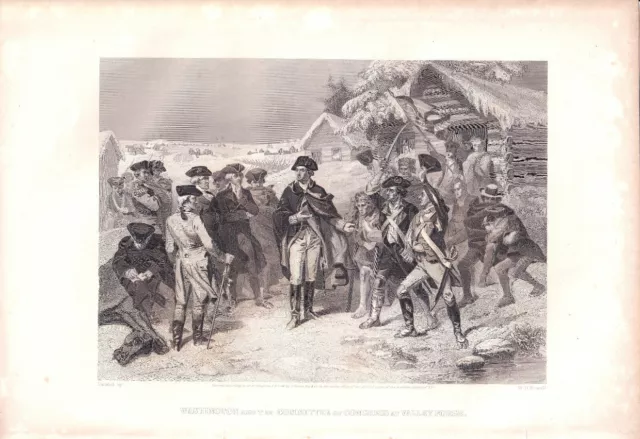 WASHINGTON AT VALLEY FORGE engraving after the W.H. Powell painting 1866